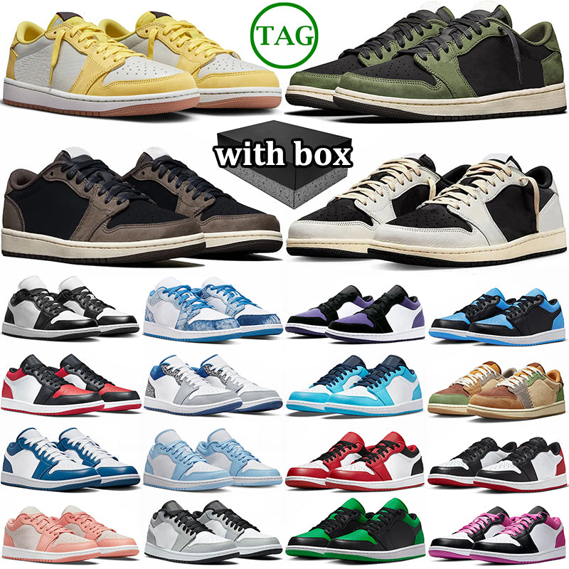 with box men women basketball shoes low sneakers black white grey brown green pink sky light grey bred multi mens womens trainers outdoor sports sho