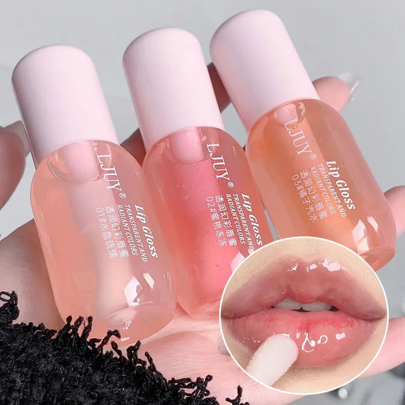 Fruit Crystal Jelly Oil Hydrating Transparent Glass Gloss Plumping Clear Lip Plumper Serum Lips Care Makeup Cosmetics