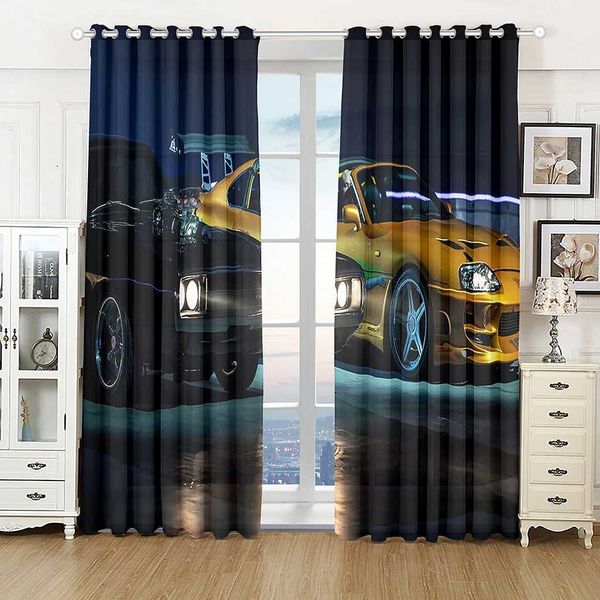 3D Sports Racing Car Printed Windows Curtains for Boys Men Adults Beautiful Scenery Living Room Bedroom Kitchen Curtains Drapes Y240824