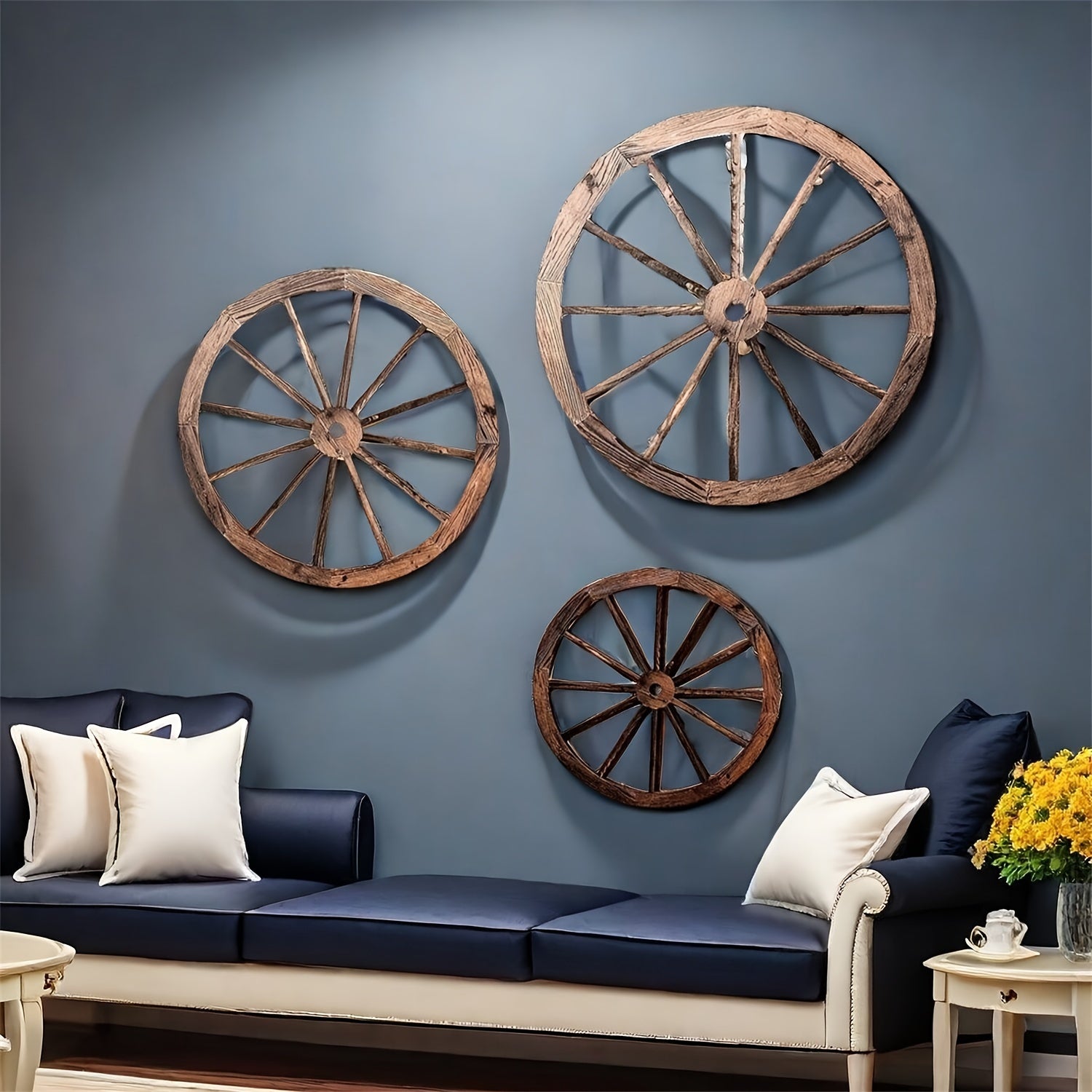 TEMU 3pcs Vintage Wheel Hanging Decoration Pendants12-10-8 Inch, Rustic Yard Wall Art Home Decorations Hung Room, Farmhouse, Bedroom, Garage Or Bar