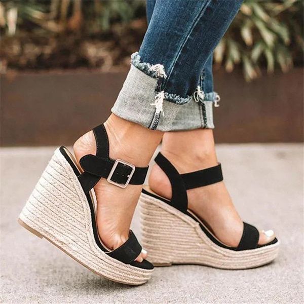 Summer Platform Sandals Women Peep Toe High Wedges Heel Ankle Buckles Sandalia Espadrilles Female Sandals Shoes 241118