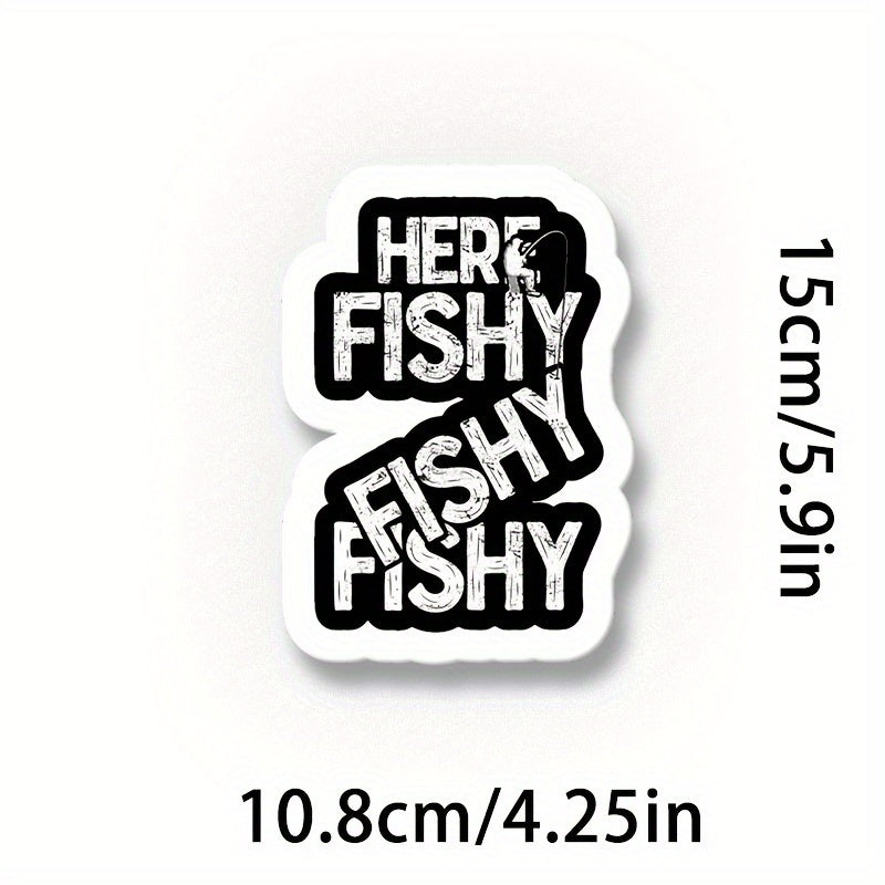 TEMU Vinyl Decal Sticker - Funny British Fish Phrases (here -how's '?) For, Laptops, Water Bottles - Left-side Placement, Irregular Fish Shape,