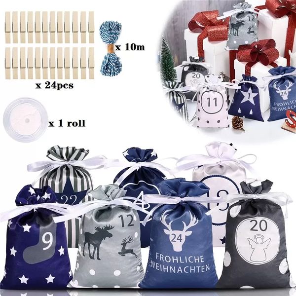 Santa Sacks Christmas Gift Bags SantaSack Drawstring Bag Set Countdown Advent Calendar Candy Bag Xmas Ornament