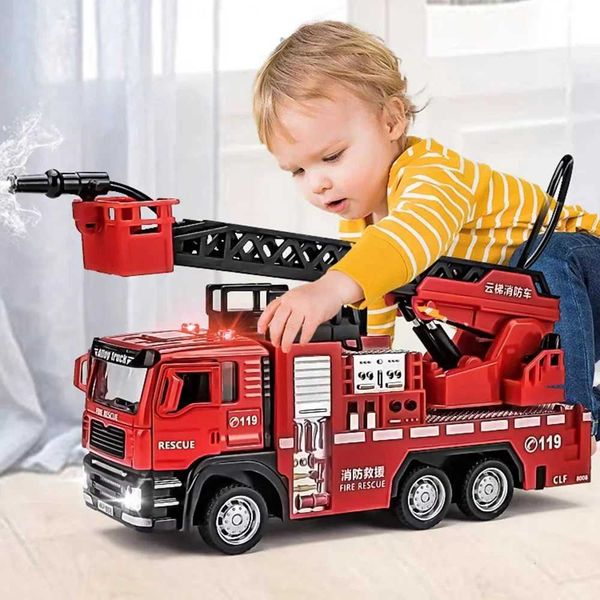 1-32 Fire Engine Car Toy Model with Sound Light Ladder Fire Truck Wheel Pull Back Sprinkler Rescue Vehicle Boys Decoration GiftsXJ241221