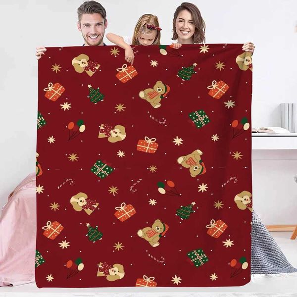 Christmas Bear Baby Blankets and Throws Cute Blanket Winter Downy Blanket for Sofa Bedspread on the Bed Throw Warm Knee FluffyXJ241221