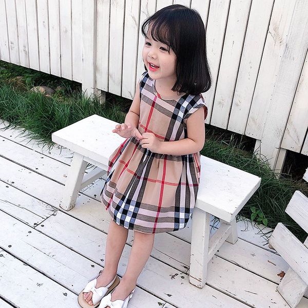 Girl&#039;s Dresses Baby Girls Dresses Kids Designer Dress Clothing Princess Dresses Cotton Sleeve A-Line Children Plaid Skirts Girl Skirt Y