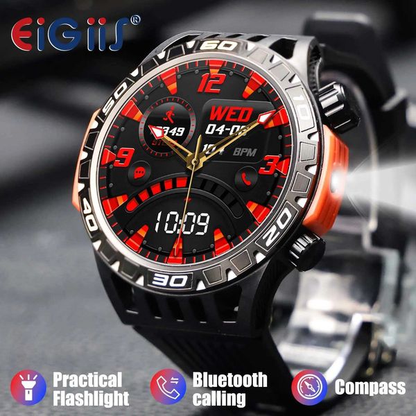 EIGIIS New HT22 Smart Watch 1.46 Mens Sports Fitness Tracker Heart Rate Blood Pressure wireless connections Call IP68 Waterproof with Compas