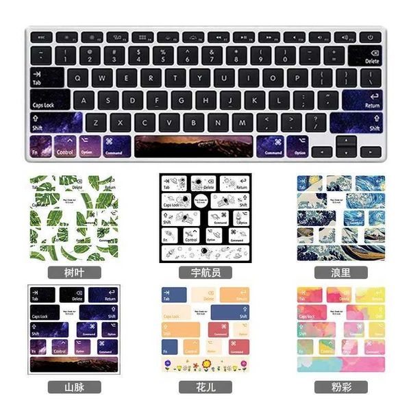 Keyboard Covers Ins Beautiful Laptop Keyboard Local Stickers for MacBook Air Starry Sky Waves Universe Leaves Cartoon Key Cover Beautiful St