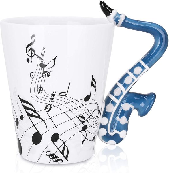 13.5 oz Sax Mug Musical Notes Design Coffee Cup Ceramic Music Saxophone Cup Gift for Friend