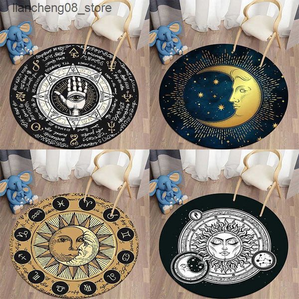 Carpets Bohemian Totem style round carpet Tarot card floor MATS Bedroom bathroom childrens room divination Home decor L240910
