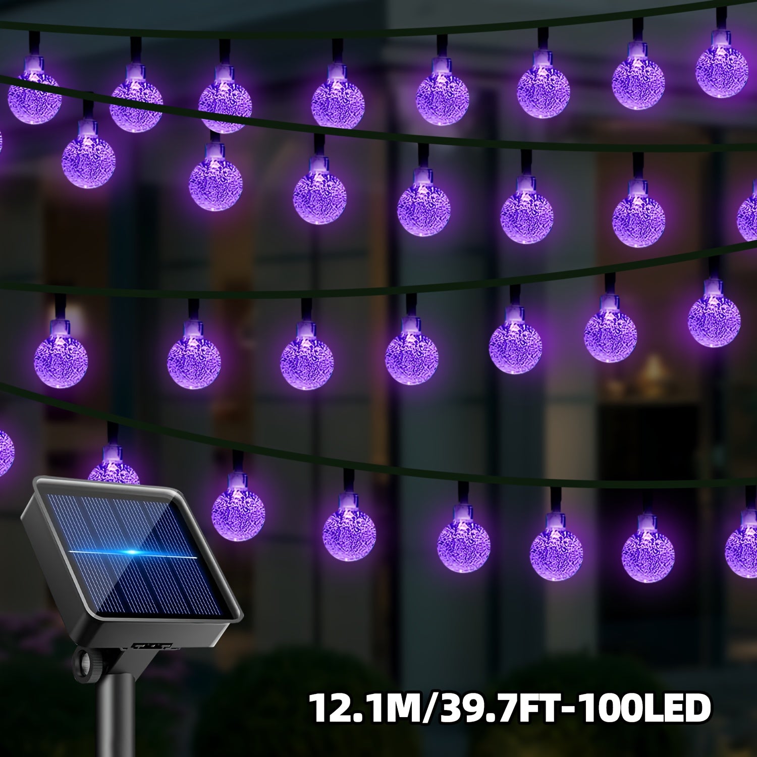 TEMU Solar Bubble Ball Light String, 100-50-20 Led, 39.04-22.64-16.08ft Halloween Decorative Light, Solar Panels, 8 Lighting , Ip65, For Courtyard,