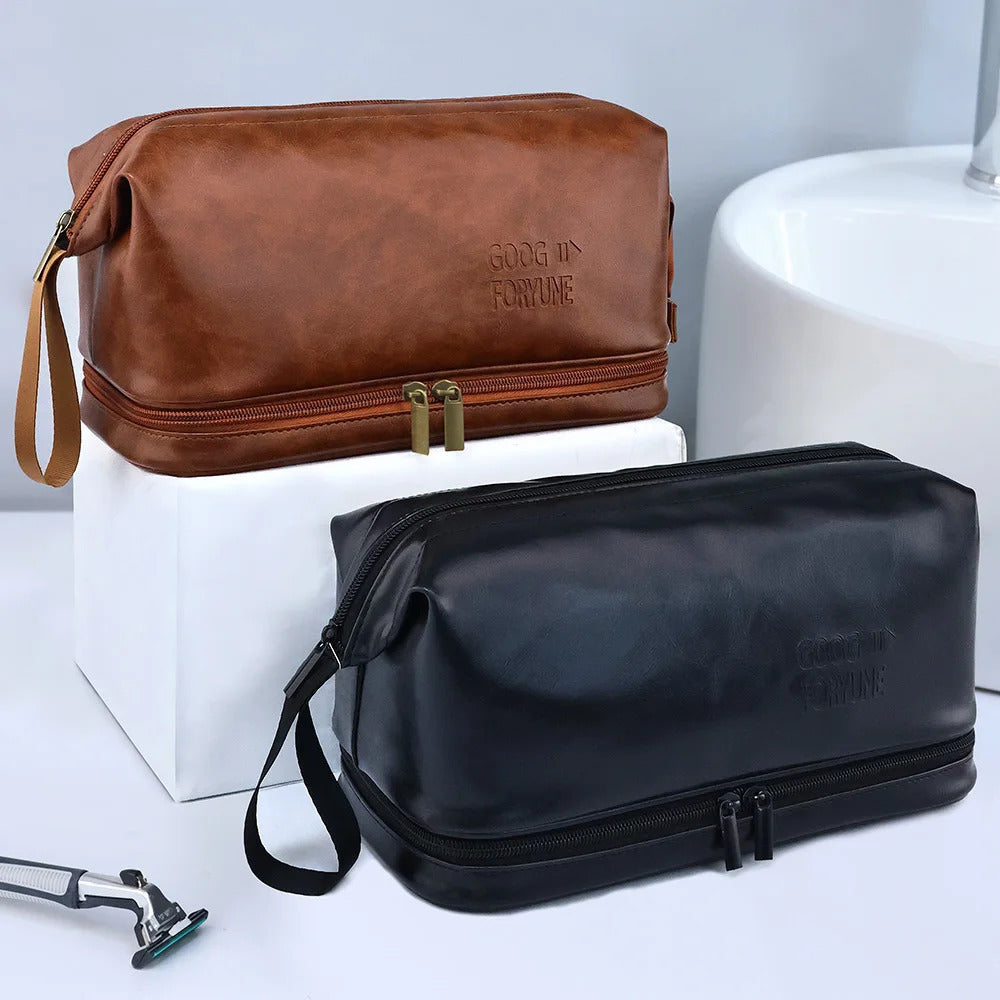 Men Business Travel Wash Toiletry Bag Waterproof PU Leather Bathroom Shaving Tools Organizer Bag Makeup Pouch Women Cosmetic Bag 250701
