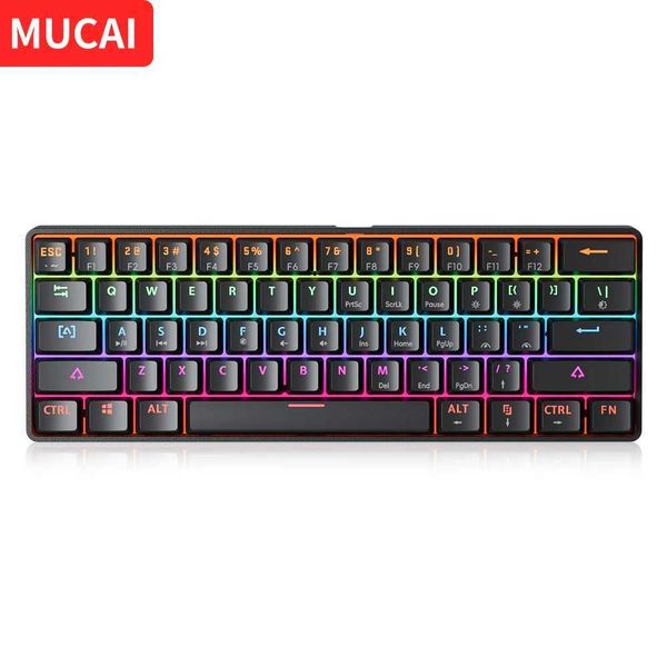 MUCAI MK61 USB Gaming Mechanical Keyboard 61 Keys Red Switch Wired Detachable Cable RGB Backlit Hot SwappableLX241031