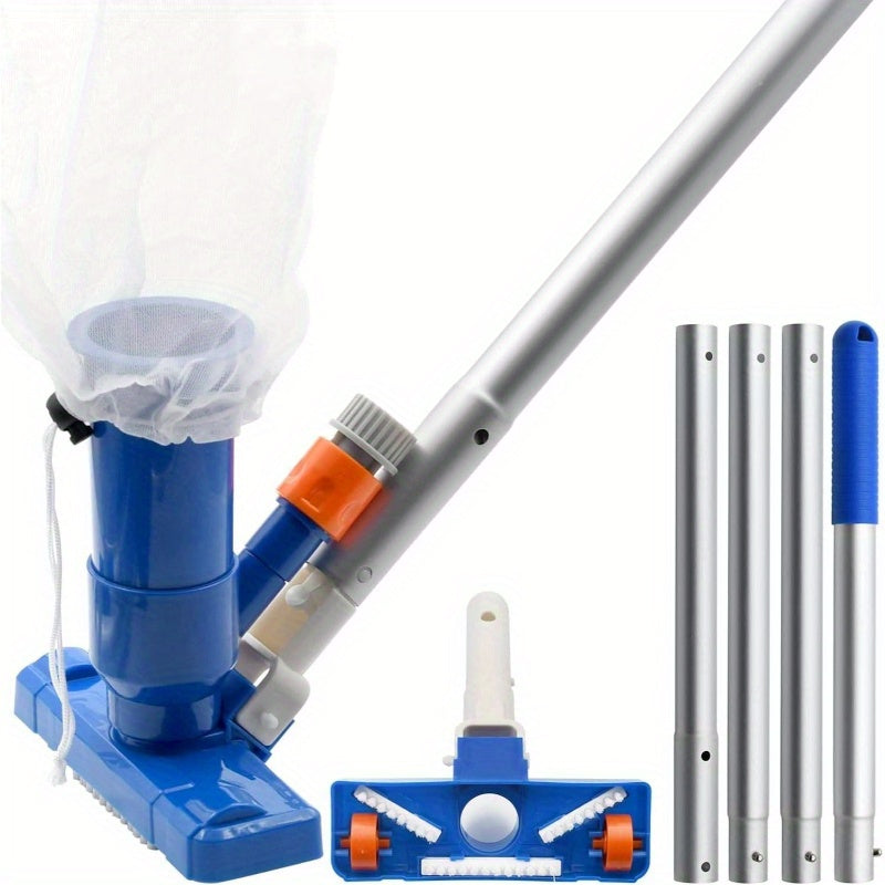 TEMU Upgraded Pool Cleaning Kit, Portable Vacuum Cleaner With 3 Brush Heads, Mesh Bag And 4-section Telescopic Pole; For Inflatable And Above Ground