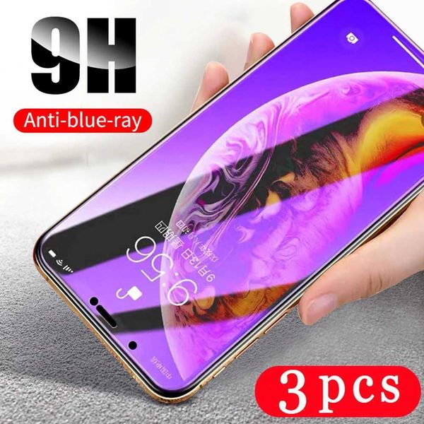 9H Anti Blue Ray Light Tempered Glass 3Pcs For iPhone 15 14 6 7 8 Plus 13 12 Mini 11 Pro XR XS Max SE2020 Screen Protector Glass M250120