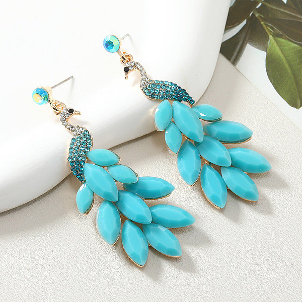 Boucles d'oreilles pendantes exquises en alliage de paon