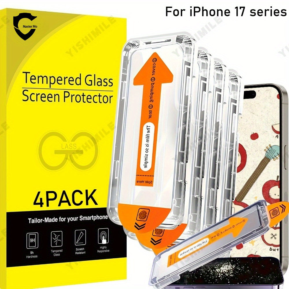 TEMU 4pcs Hd Tempered Glass Screen Protector, Suitable For Iphone 13-14 -15 -16-17- Plus- Pro-pro Max -17air-16e Series, 9h Hardness, Full Coverage,