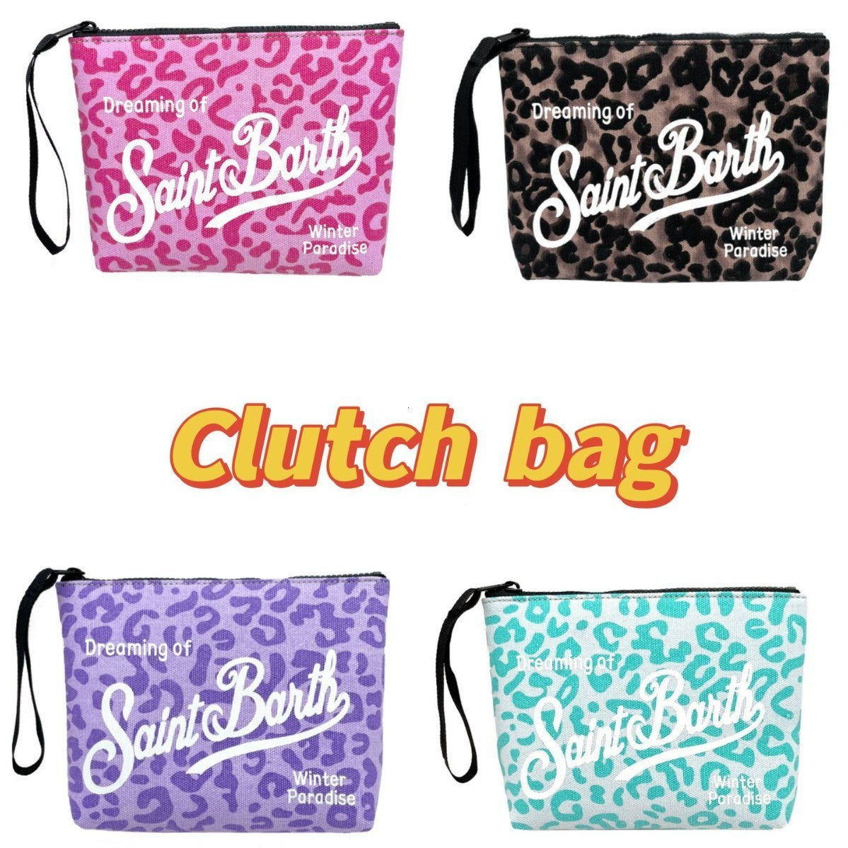 SAINT BARTH Autumn Winter Clutch Bag for Women Colorful Leopard Print Canvas Diving Handbag 250630