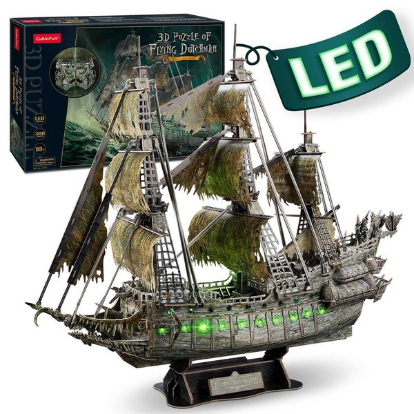 CubicFun 3D Puzzles Ship from PL-US-RU LED Flying Dutchman Pirate Ship Model Queen Anne Revenge Sailboat Titanic Ship Jigsaw Z241123