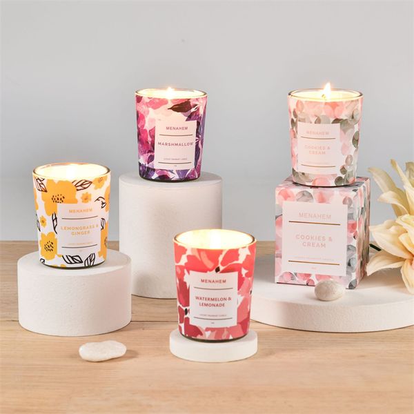 Wedding Luxury Scented Candle Gift Cotton Soy Wax Candles Aroma Glass Jar Smokeless Fragrance Soy Wax Flower Series Aromatherapy Candles X24