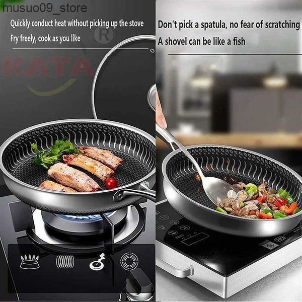 Other Cookware 316 Steel Pan Wok Non-stick Pan Double-side Honeycomb Without Oil Fried Pot General Pan Cookware L240910