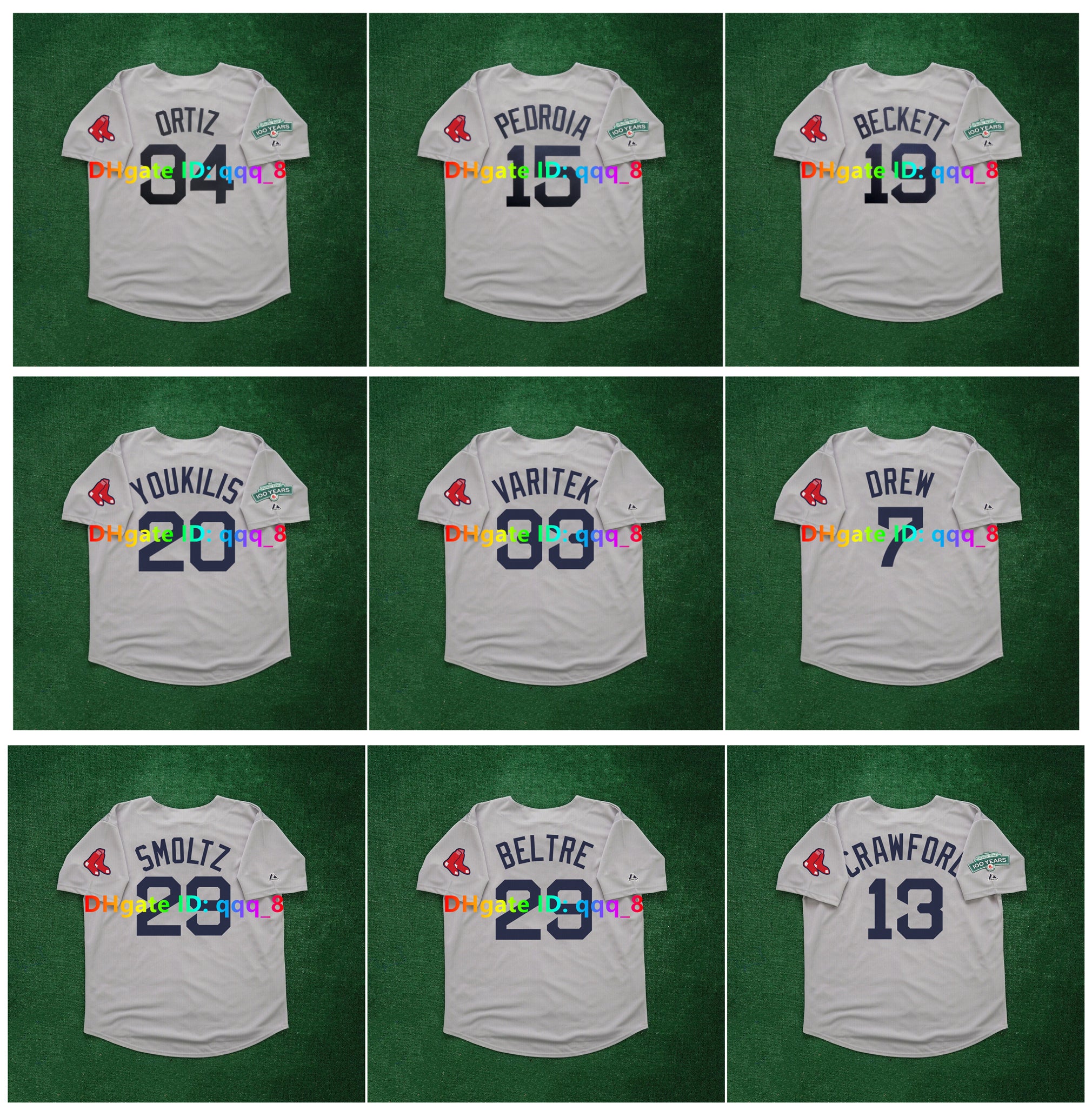 David Ortiz Dustin Pedroia Josh Beckett 2012 Fenway 100th Patch Red Sox Baseball Jersey Kevin Youkilis Jason Varitek JD Drew Mike Lowell Tim Wakefie