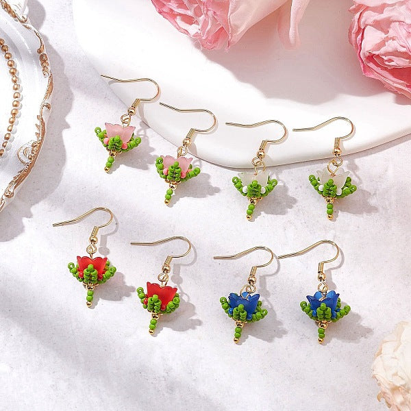 Boucles d'oreilles pendantes en perles de verre et perles acryliques faites à la main