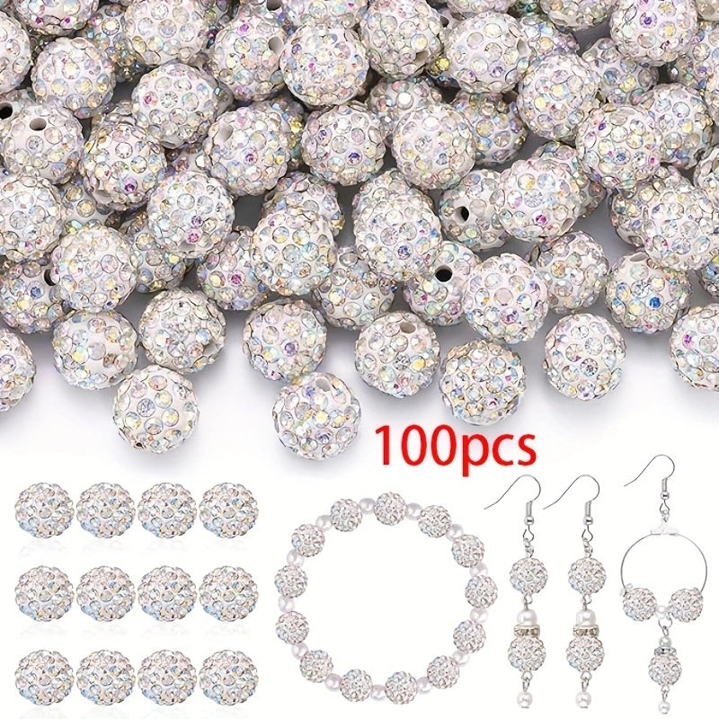 TEMU 100pcs Ab Beads For Jewelry Making - Sparkling Round Beads With Iridescent Shine, Diy Craft Supplies For Necklace, Bracelet, Earrings, Christmas