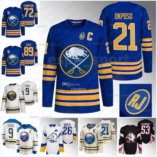 Buffalo Honor RJ patch Sabres Jerseys 53 Jeff Skinner Sabre Hockey Shirt Alex Tuch Tage Thompson Victor Olofsson Devon Levi Rasmus Dahlin Ow