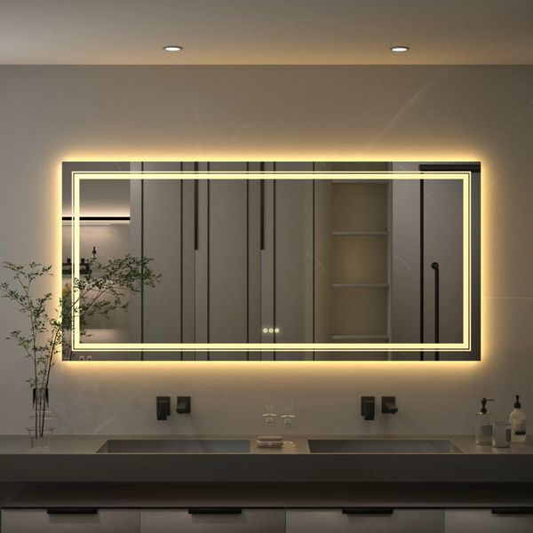 LUVODI 48x24 inch Large LED Bathroom Mirror Waterproof Rectangle Full Length Dressing Mirror with 3 Color Lights Antifog