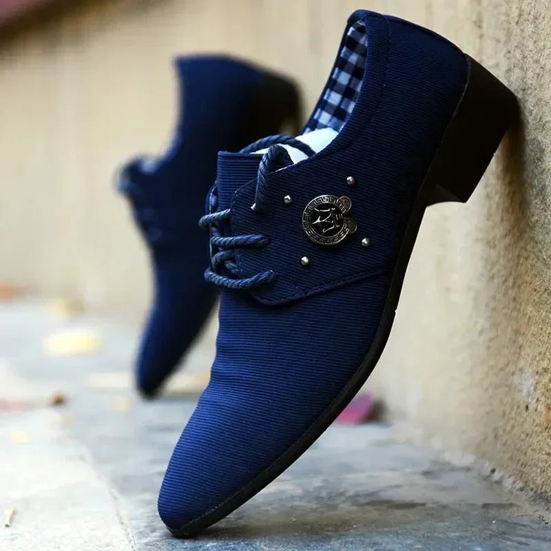 Canvas Derby Shoes Mens Dress Shoes Wedding Canvas Casual Flats Male Formal Footwear Mixcolor Loafers Chaussures Hommes Blue 240703