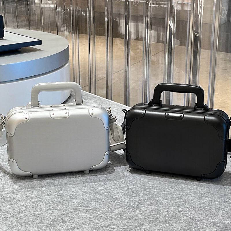 Designer Luggage Classic Mini Aluminium Crossbody Luggage Silver and Black Travel Small Suitcase