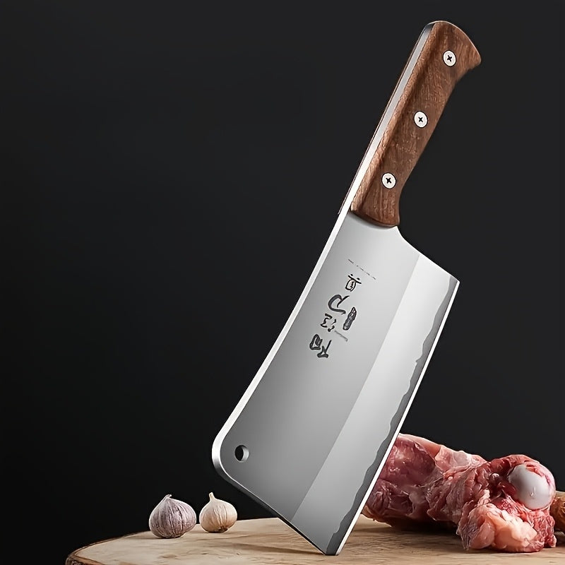 TEMU - 1pc Heavy-duty Stainless Steel Meat -, High Hardness Blade For Easy Cutting Of Meat And Bones, Kitchen Tool With Wooden Handle, Home And