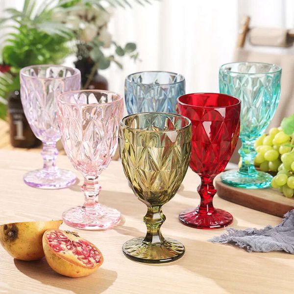 Wine Cups Glass Vintage Tail Golden Edge Multi Colored Glassware Wedding Party Green Blue Purple Pink Goblets 10Oz 48 Pieces -Carton Fy5509
