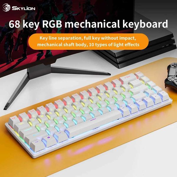 K68 Wired Mechanical Keyboard 10Kinds of Colorful Lighting Gaming and Office For Windows and IOS SystemXJ241225
