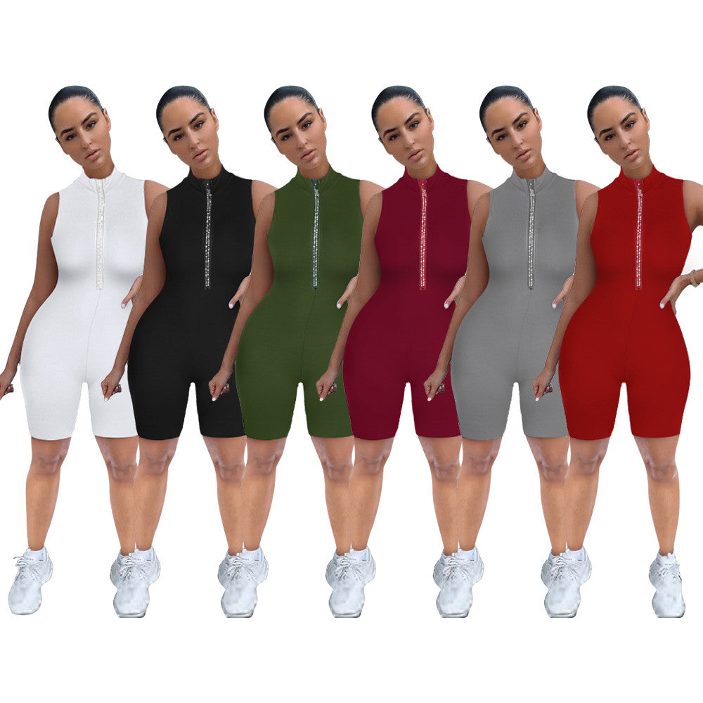 2023 Designer Summer Rompers Women Sleeveless Jumpsuits Casual Solid Zipper Bodycon Playsuits One Piece Outfits Overalls Bulk Wholesale Clothing 937