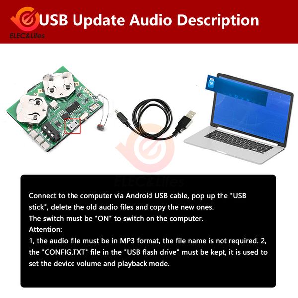 4M Recordable Sound Module Programmable Sound Chip for Greeting Card USB Charging Voice Board for DIY Toys Creative Gifts
