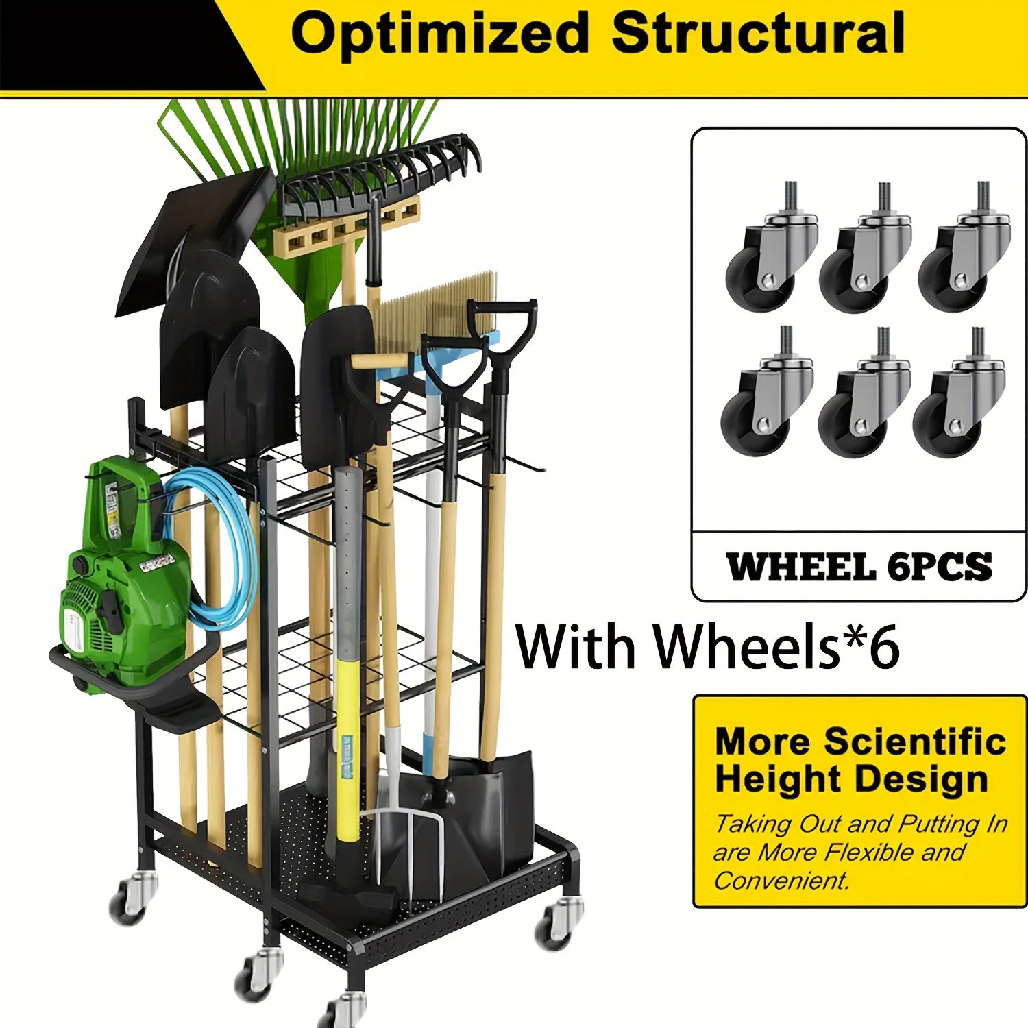 TEMU 2025 Tool Rack Organizer Storage Metal Garden Tool Rack Heavy Duty Gardening Tool Rack Rack With 6 To 35 Long Handle Shovel- Rake- Broom Stand