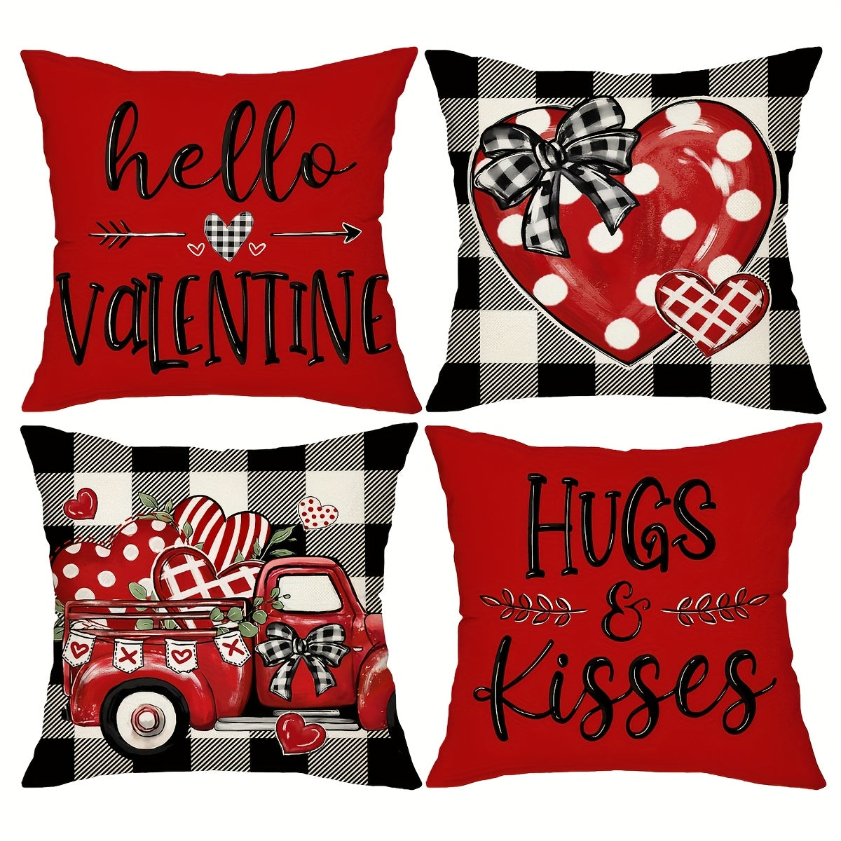 TEMU Pack Of 4, Valentine's Day Red Black Throw Pillow Covers, Polka Dot Love Heart Truck Covers, Wedding Party Decoration Pillowcases, 18 * 18