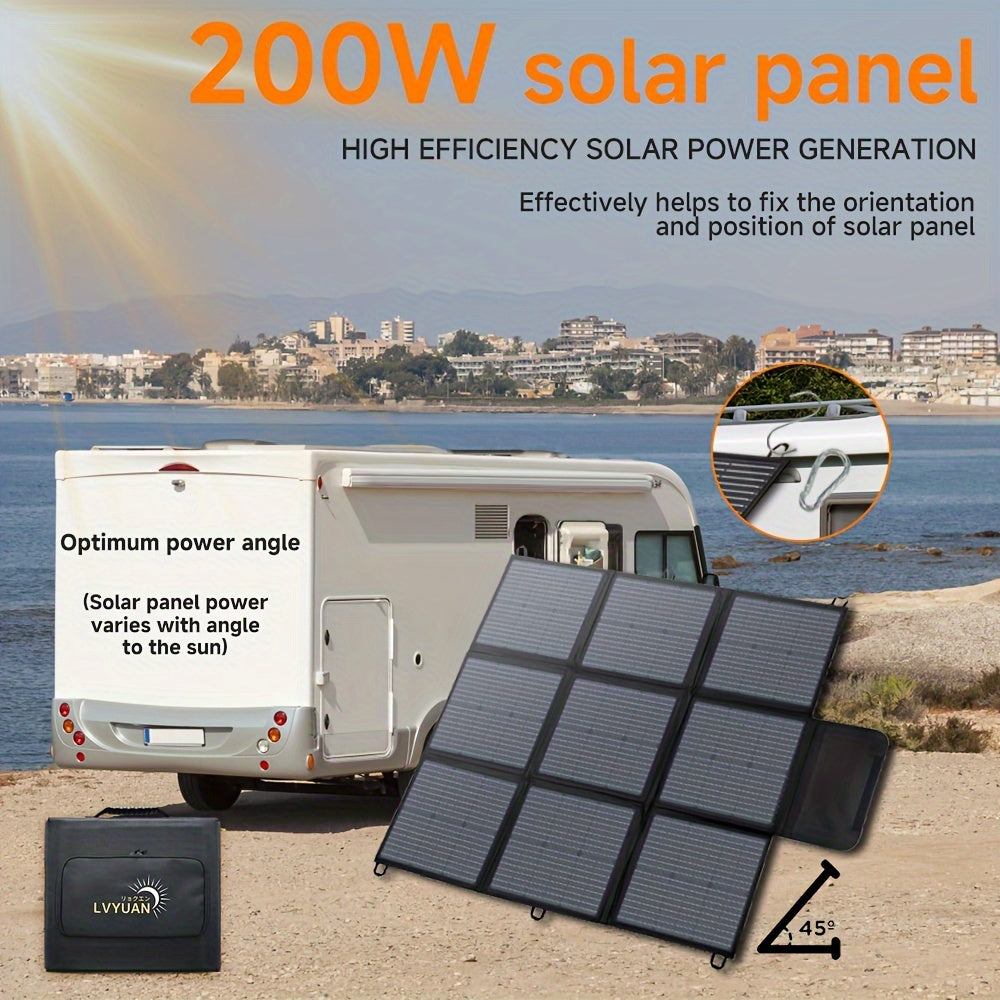 TEMU 200w 20v High Efficiency Portable Collapsible Solar Panel Charger - Durable And Lightweight, Ideal For Rving, Outdoors, Camping, Tablets, Power