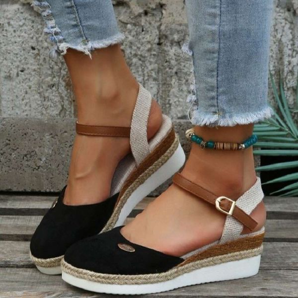 Summer Women Linen Plain 6cm Wedge Sandals Bohemian Handmade Ladies Casual Comfortable Espadrilles Platform Pumps Shoes 413ed