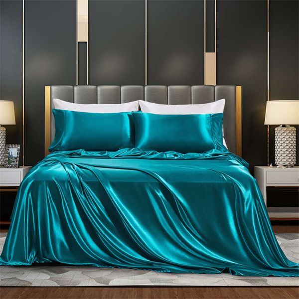 Household designer Bed Sets Satin Cloth Pillowcase Emulation Silk Four-piece Beds Sheet Simple Multi-color four Sizes