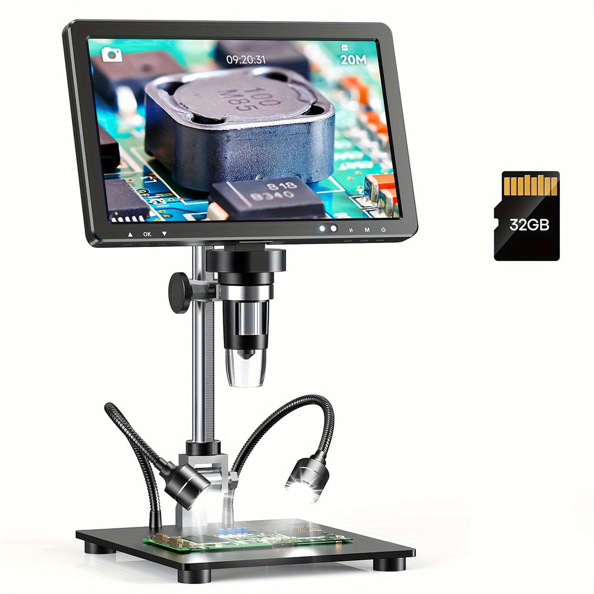 TEMU 10.1'' Digital Microscope, Coin Microscope With Ips Screen, 20mp Soldering Microscope For Electronics With 10.4'' Stand, Pc View