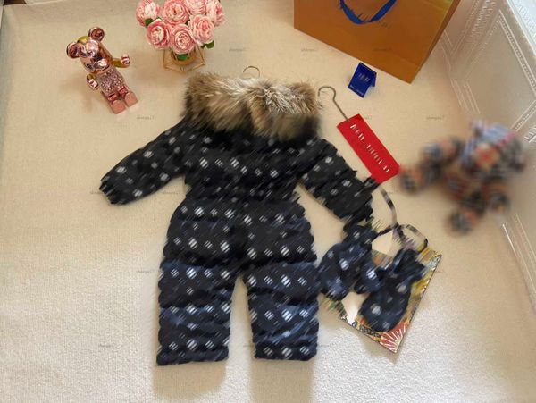Top goose down bodysuit for kids Raccoon fur collar baby jumpsuits Size 75-105 Comfortable feel crawling suit