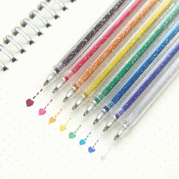 Highlighters 8 PcsSet Colored Gel Pens Shiny Hand Account Highlighter Student Doodle Painting Color Changing Glitter Pen Writing Supplies J2