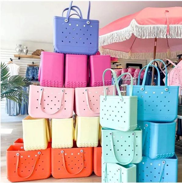 Handbags US stock Beach Shopping Storage Bags Waterproof Bogg Bag Solid Punched Organizer Basket Summer Large Women&#039;s Stock Gifts