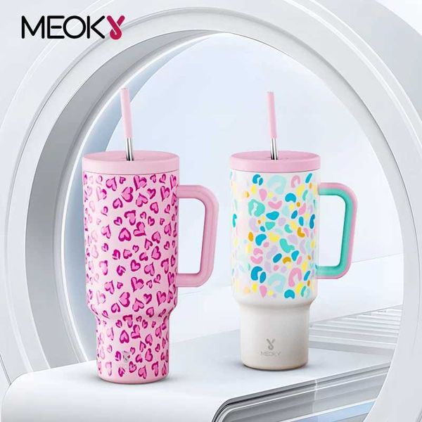Thermoses Meoky 40 oz large capacity water bottle various styles pink and white vacuum cups stainless steel juice milk tea milk tea car cup