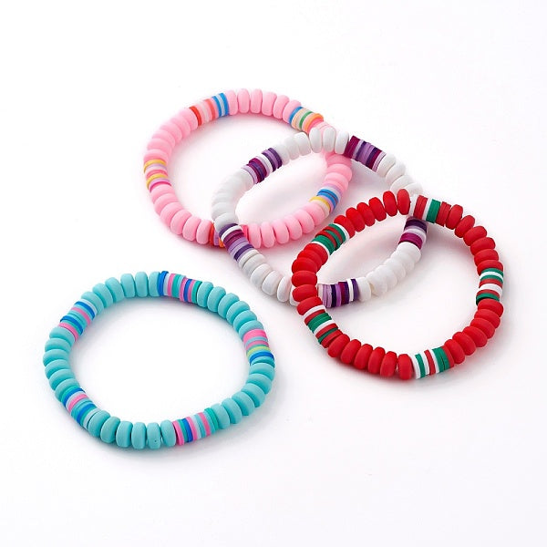 Handmade Polymer Clay Beaded Stretch Bracelets for Kids
