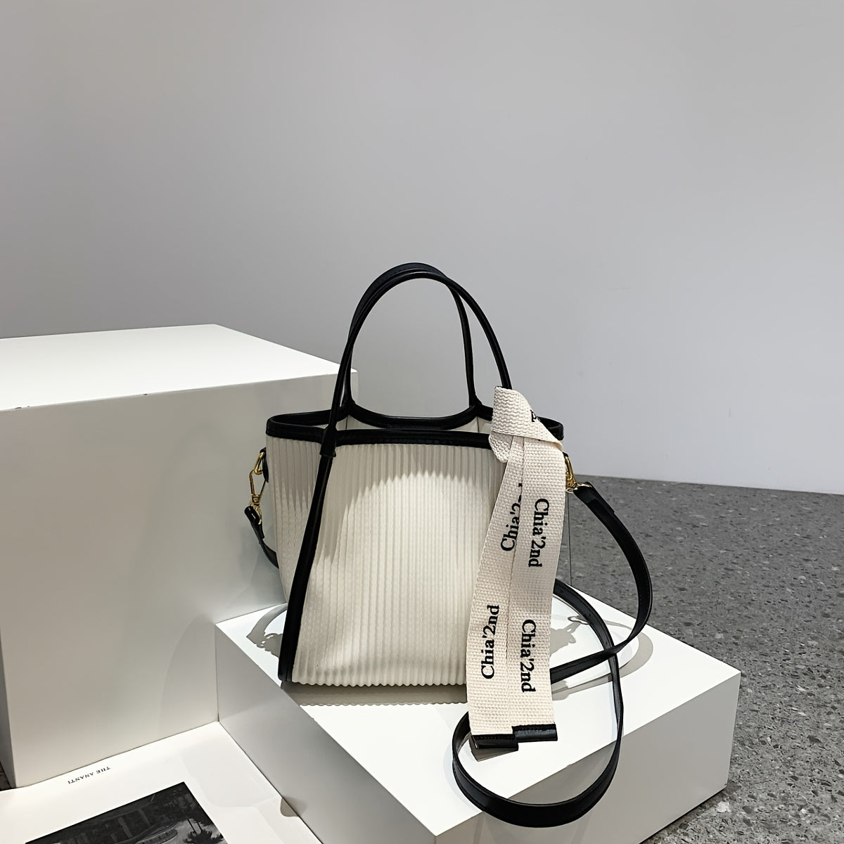 TEMU Elegant Handbag With Detachable Small Pouch, Magnetic Closure, Fashionable Tote For Women