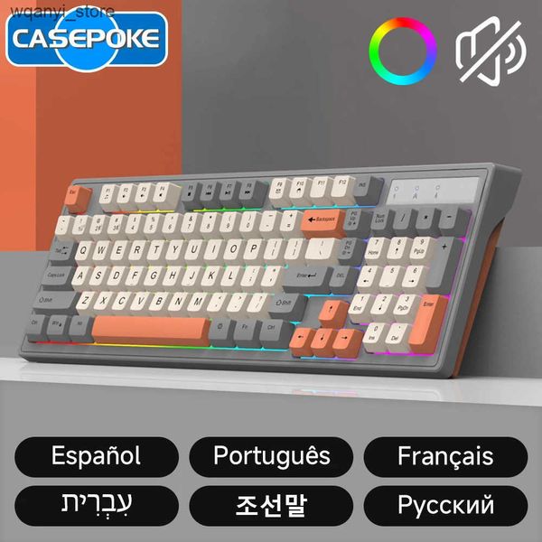 Keyboards CASEPOKE 98 Keys Mechanical Keyboard for PC Laptop Office Silent Wired Keyboard with Backlight Volume Adjustment Gaming Keyboard L